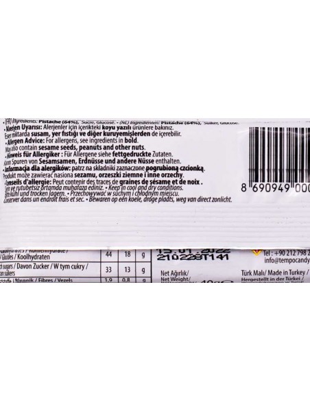 Tempo Barre Gourmande à la Pistache – 40g (64% de Pistaches)