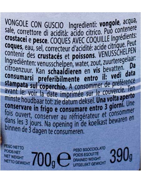 Vongoles Con Guscio Naturale Coques avec coquille 700gr Flott