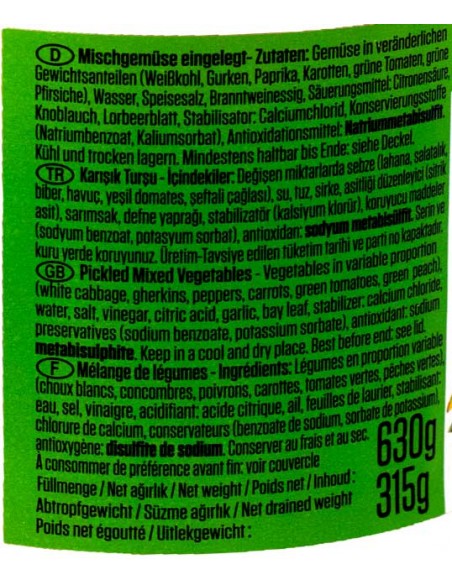 Variantes de Légumes Tursu 630gr Baktat