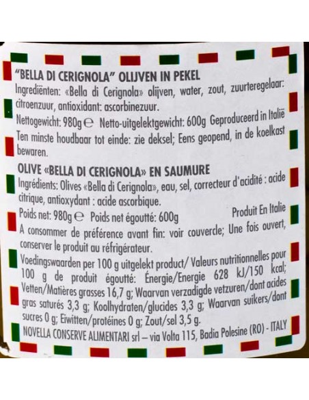 Olives Vertes Géantes d'Italie Bella Di Cerignola 600gr Novella
