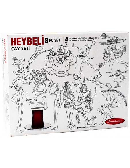 Ensemble Verre et Sous Tasse pour çay turc (8 Pièces) Heybeli