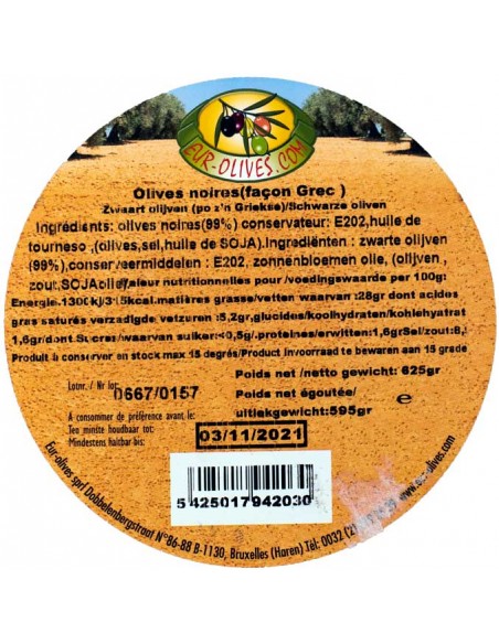 Olives Noires Façon Grecque du Maroc 595gr Eur-Olives