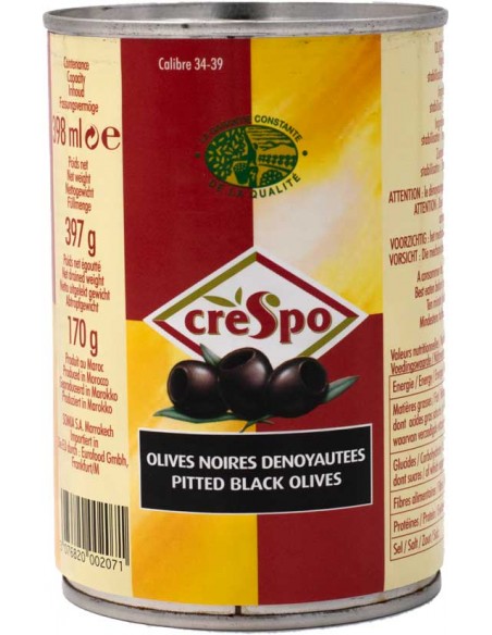 Olives Noires Dénoyautées Nature 397gr Crespo