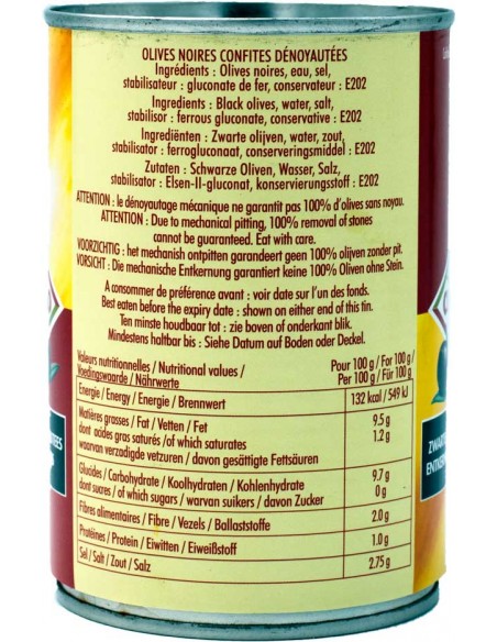 Olives Noires Dénoyautées Nature 397gr Crespo