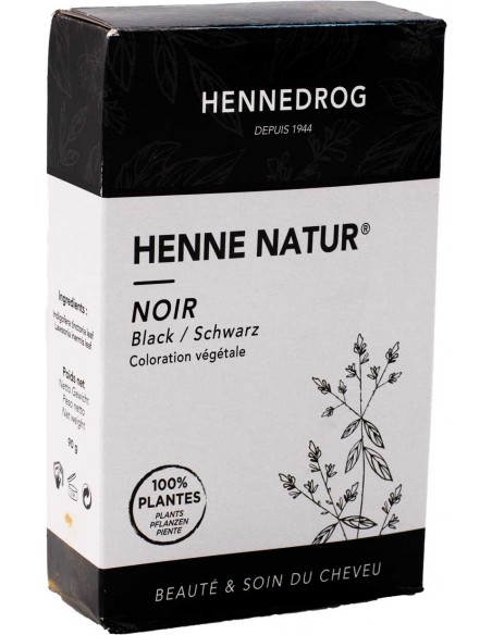 Hénné Naturel Noir (Coloration 100% plante) pour cheveux 90gr HenneDrog