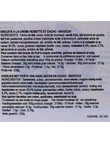 Baiocchi Biscuits italiens fourrés noisette cacao 6 paquets 336gr