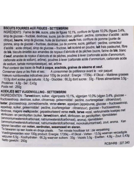 Settembrini Biscuit italien Fourré Aux figues 250gr Molino Bianco
